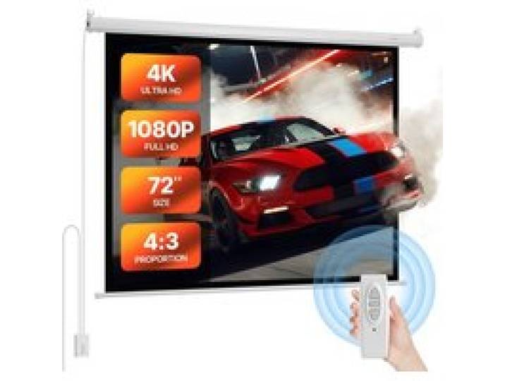 VEVOR Motorisierte Projektionsleinwand, 1829 mm 4:3 1080 HD Elektrische Projektionsleinwand, Wandmontierter Projektionsprojektor mit Fernbedienung, Automatische Filmleinwand für das Familien-Heimbüro-Kino