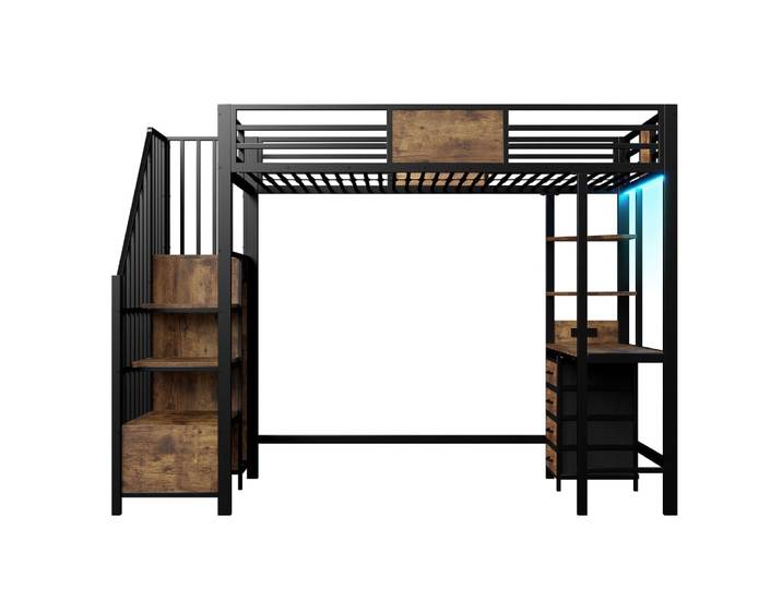 Lit mezzanine en métal noir 90x200 cm