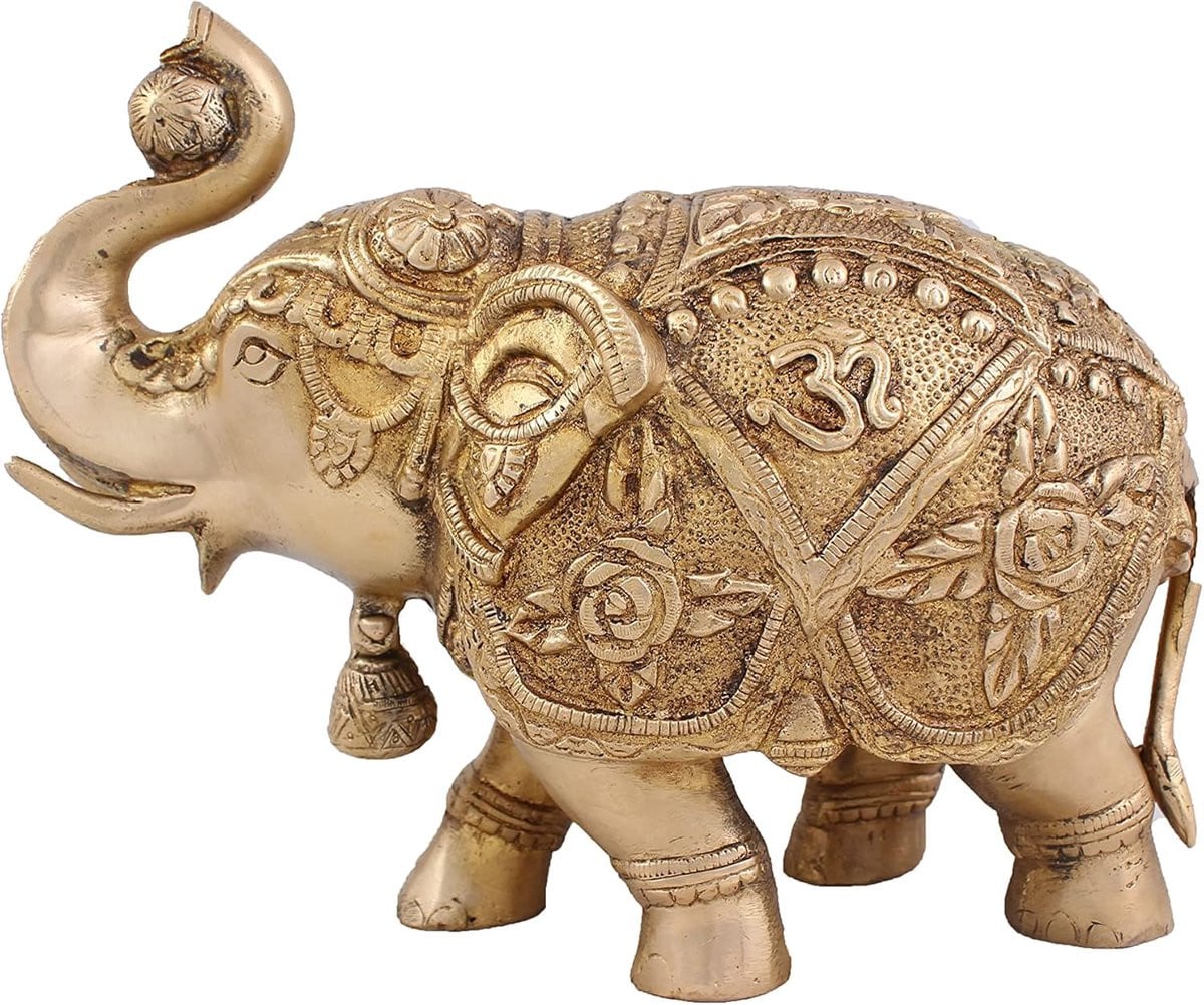 Handgemaakt Messing Olifant Beeldje - Goud - Hoogte: 20.5 cm