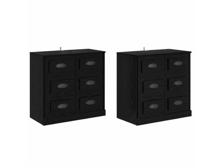 Sideboards 2 Stk. Schwarz Eichen-Optik 70 x 35,5 x 67,5 cm Holzwerkstoff, Fächer und Schubladen, matte Oberflächen, minimalistische Griffe, Wandbefestigung, niedrige Pflege