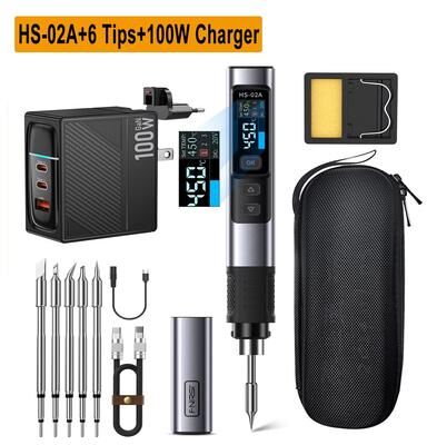 Inspired Finds FNIRSI HS 02 Smart Electric Soldering Iron Portable 100W Adjustable Temperature Welding & Rework Station hs 02a 6 Tips 100w