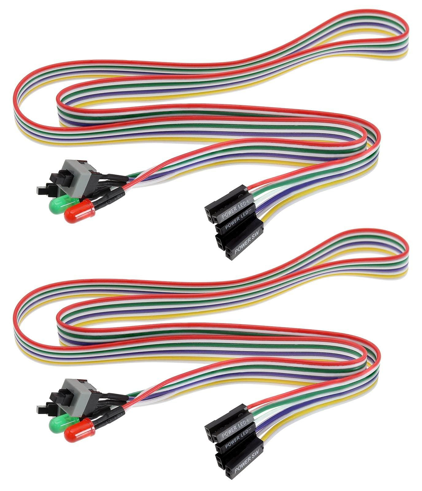 EMSea 2x Knoppenkabels voor PC-voeding, Moederbord en Computerbehuizing met LED-indicator Rood en Groen