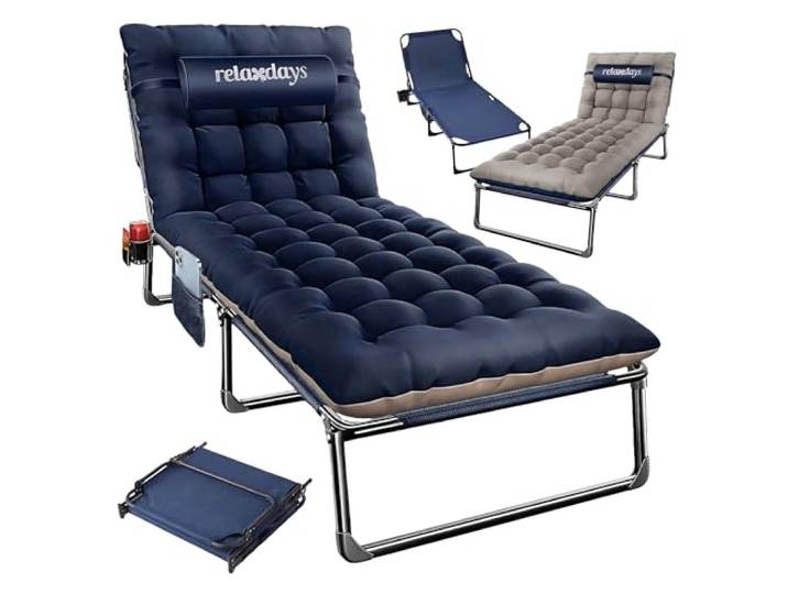 Relaxdays Campingbett klappbar, Matratze, Nackenkissen, Handyhalter, blau