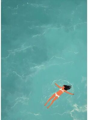Inspired Living Summer Poolside Girl Canvas Art For Living Room And Beach House Decor 30x40cm Frame d