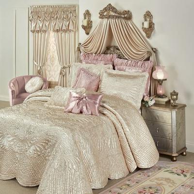 Touch of Class "Portia II Grande Bedspread Pearl, King 24"" Drop, Pearl"