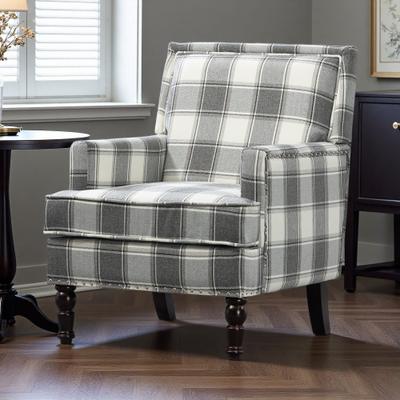 ZWYO HOSIMU 27in Linen Vintage Nailhead Accent Armchair Solid Wood Foam Living Room Reading Chair.