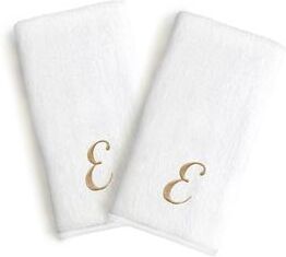 Copper Grove Belgrad 2-piece White Turkish Cotton Hand Towels with Gold Script Monogrammed Initial