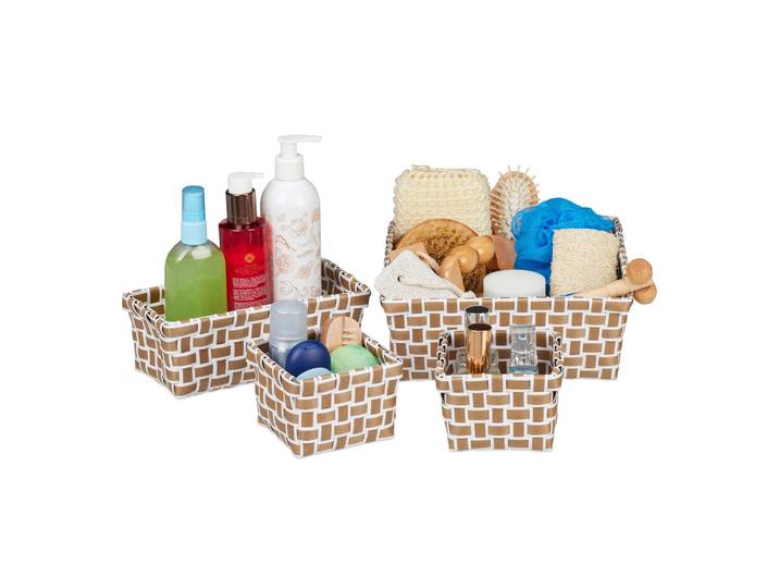 Aufbewahrungskorb 4er-Set geflochten Weiss-Braun