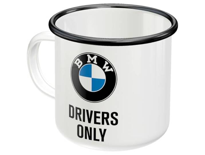Nostalgic-Art Retro emaille mok, 360 ml, Official License Product (OLP), BMW – Drivers Only – Cadeau idee voor BMW fans, kampeer beker, vintage design