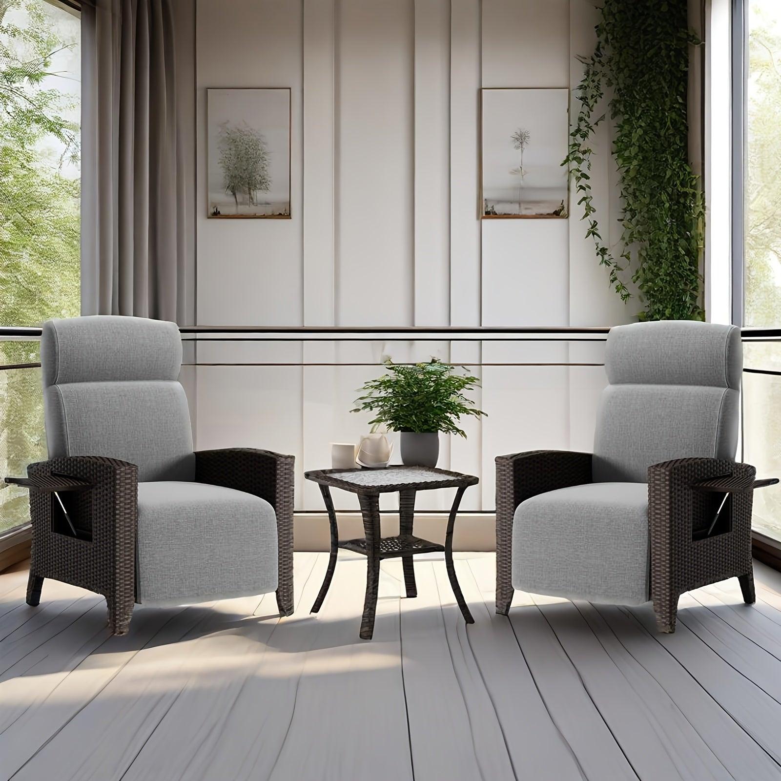 Rattan-Lounge-Set - Gartenmöbel - Lounge-Set - Gartenstuhl - Verstellbare Rückenlehne - Kissen mit Memory-Schaum