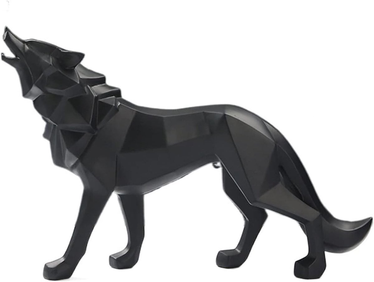 Wolf Beeldje Wolf Möbel - Zwart Hars Sculptuur voor Tafeldecoratie