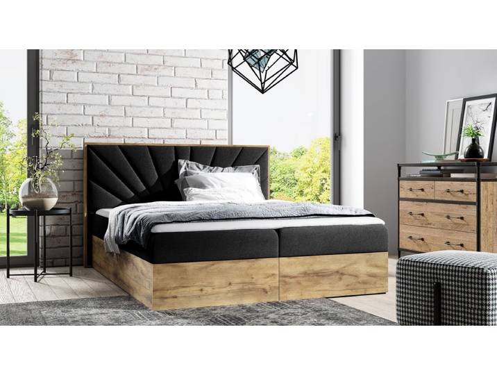 Designer Holzbett Minari mit Stauraum - 200x200 - Schwarz - Lancelot Eiche - Luxusbetten24