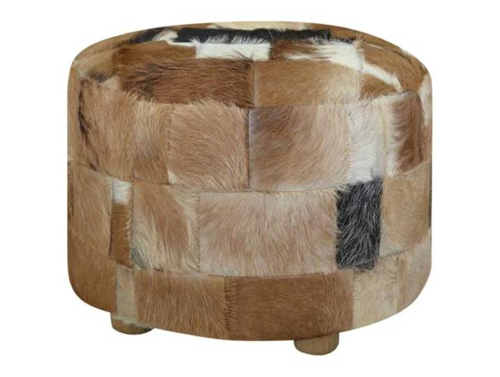LPERTGFHU Hocker, Rundes Sitzmöbel aus echtem Ziegenleder, 50x50x45 cm Robustes Holzgestell, Handgefertigt, Keine Montage erforderlich