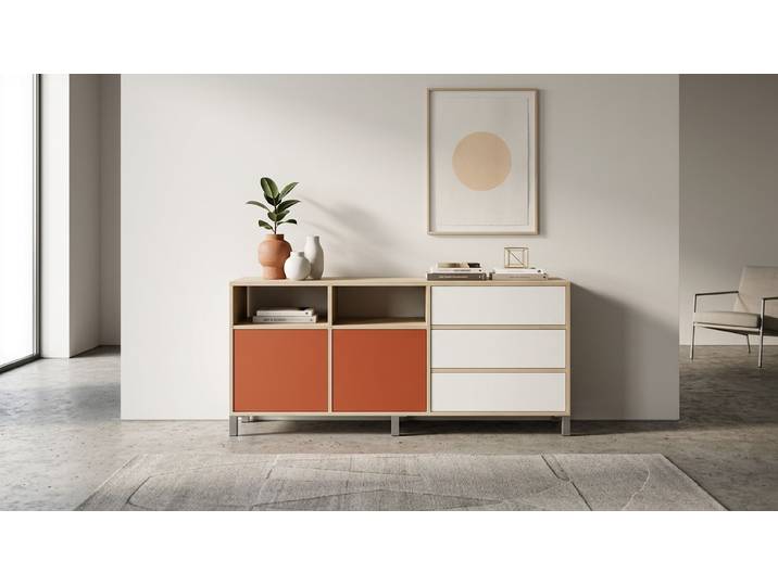 Modernes Sideboard mit bunten Türen Eiche Weiß geölt