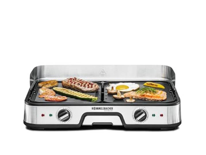 ROMMELSBACHER Tischgrill BBQ 2025, 2 Wende-Grillplatten, getrennt regelbar