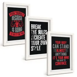 BILDER SET 3er Set - 20x30 cm Weißer Rahmen - Motivation, Training, Selbstentwicklung