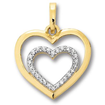 Kettenanhänger ONE ELEMENT "Zirkonia Herz Herz Anhänger aus 333 Gelbgold", gold, Schmuckanhänger, Damen, Gelbgold 333 Gold, Gelbgold 333, Gold, Kettenanhänger, Ein Geschenk von Herzen – zart, elegant & voller Symbolik