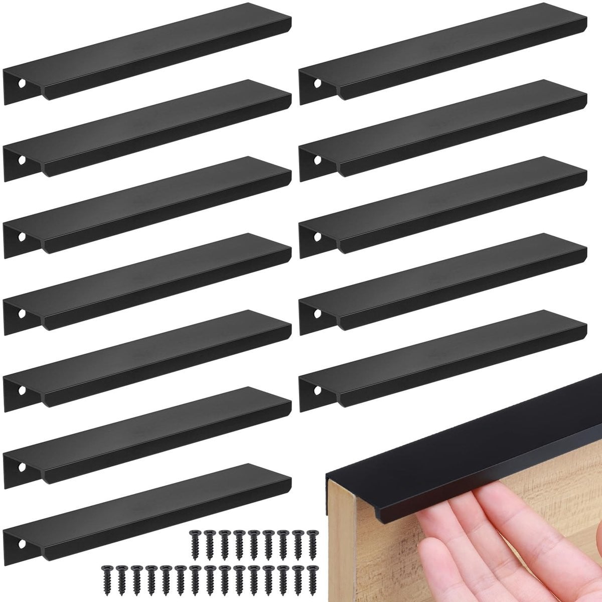 Dailygoods Meubelgrepen 12 stuks - Zwart Aluminium - Kastgrepen 150 mm - Verborgen handgrepen