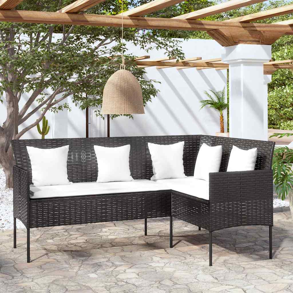 vidaXL Sofá en forma de L con cojines ratán sintético negro Negro