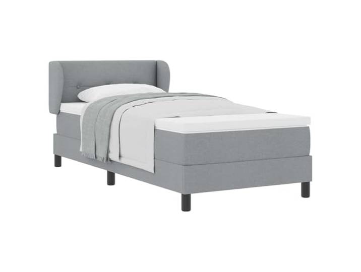 KTHLBRH Boxspringbett mit Kopfteil hellgrau 80 x 200 cm Stoff Höhenverstellbares Kopfteil, Taschenfedern, schwarze Füße, Engineering-Holz, massive Kiefer