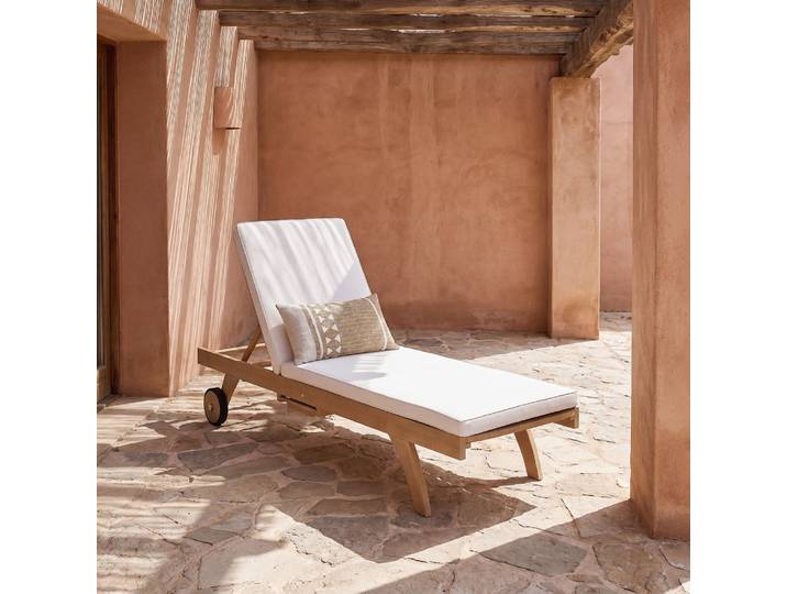 Massive Teakholz-Sonnenliege mit Rollen, L 205 cm