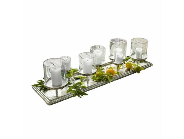 Loberon Kerzentablett Devonne, Silber Pur & dekoriert sehr schön, Mundgeblasenes Glas, Aluguss-Tablett mit Struktur