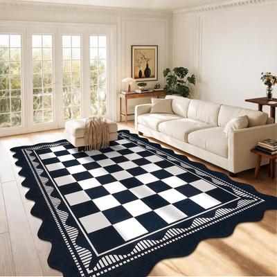 Garvee Scalloped Modern Checkered Area Rug