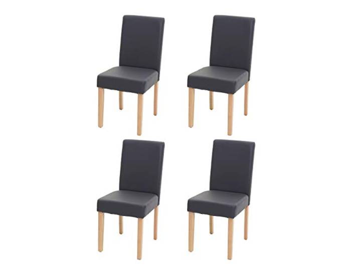CHEFGASTRO 4er-Set Esszimmerstuhl Stuhl Küchenstuhl klassisch und zeitlos HxBxT 90x43x56cm Sitzhöhe 45cm Kunstleder helle Beine Grau matt