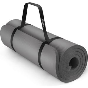 Tresko Yogamatte mit Tragegurt, grau, 1,5 cm stark, rutschfester Schaumstoff, 190 x 100 cm