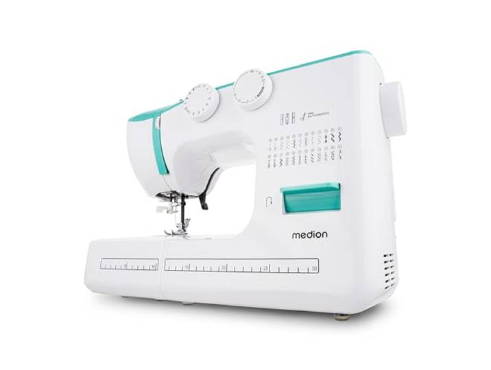 MEDION Freiarm-Nähmaschine SM60 (60 Watt, 60 verschiedene Stichmuster mit Knopflöchern, LED Nählicht, automatischer Einfädler, Rückwärtstaste, Fadenschneider, MD10689) Türkis