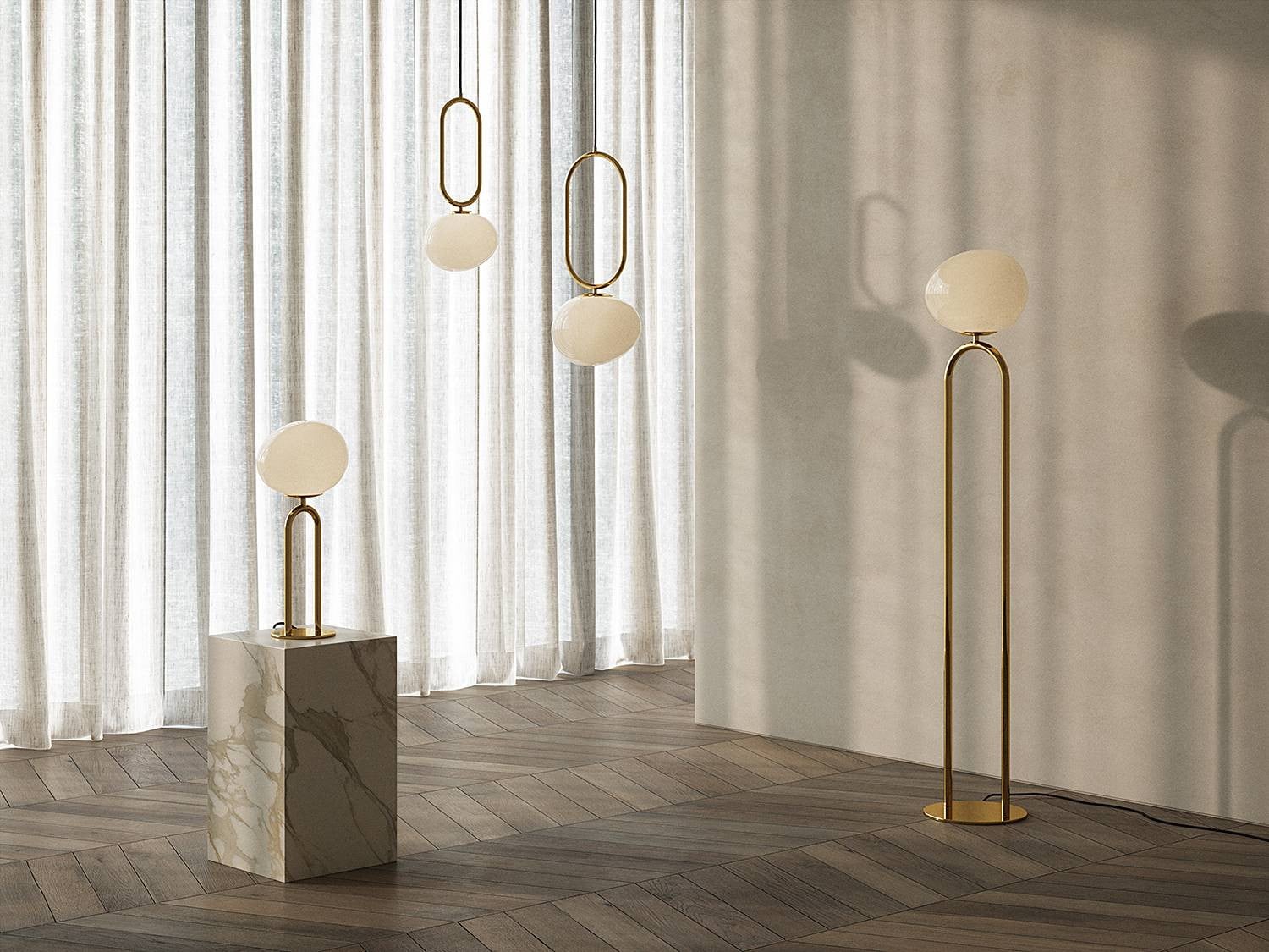 Nordlux Shapes Vloerlamp Messing en Glas met E27 fitting