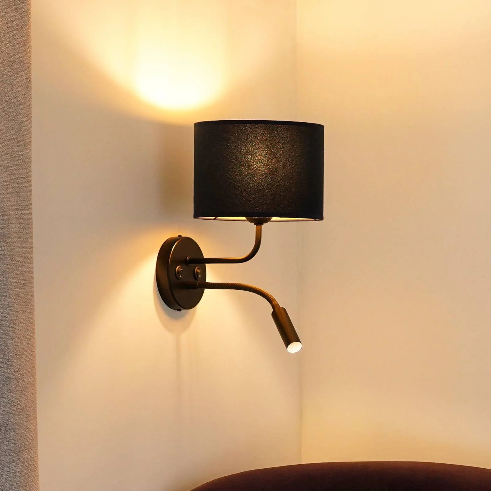 Duolla Wandlamp Roller, zwart, modern metaal, E27, Up & Down licht