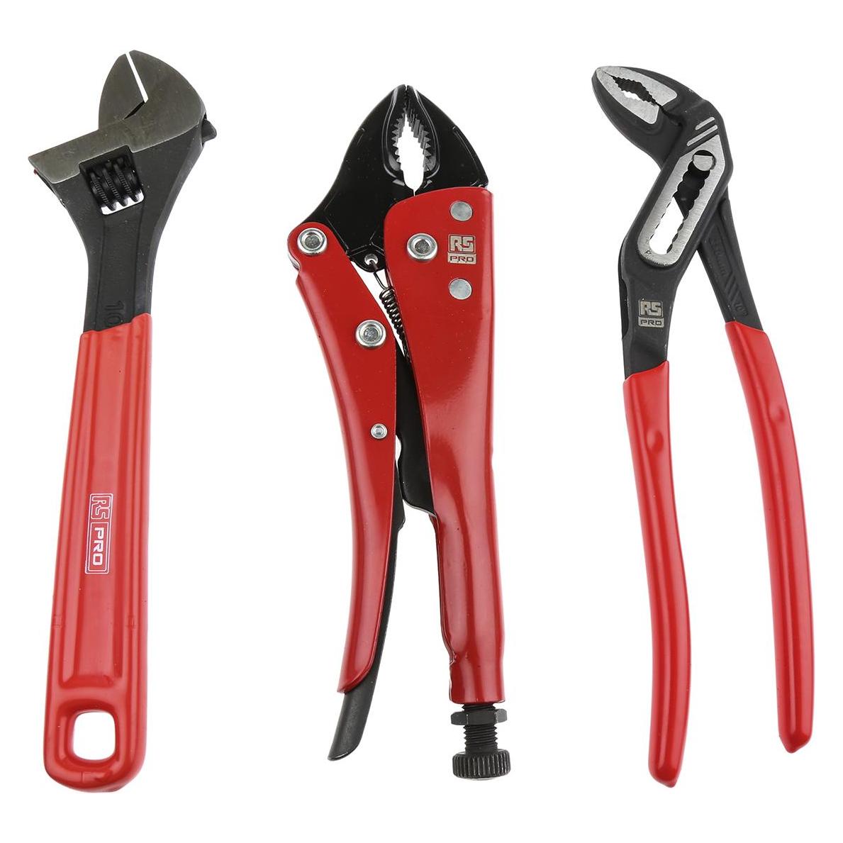 RS PRO 3pc Pliers and Adjustable Wrench Set (389 mm) (8335938)