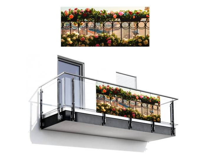 MuchoWow Balkon-Sichtschutz - Blumen - Zaun - Stadtbild - Sommer - 200x90 cm, Pink, Kunststoff, Rechteckig, 200x90 cm, Sonnen- & Sichtschutz, Sichtschutz Garten