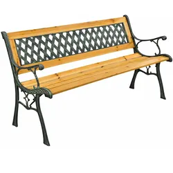 Gartenbank aus Holz, Metall, Parkbank, Gartenbank mit Rückenlehne