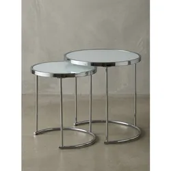 Beistelltisch Set – Rund Weiß Silber Glasplatte 2-teilig Ø50x42 cm
