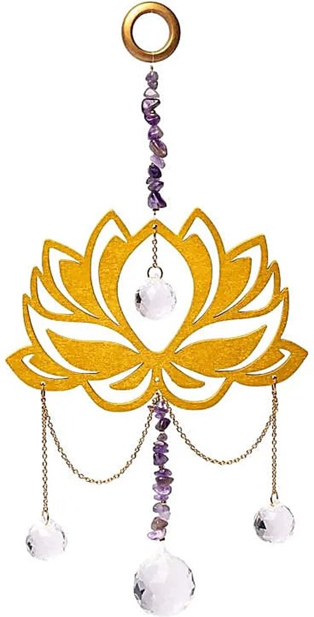 Suncatcher met lotus, amethist en kristallen voor ophanging