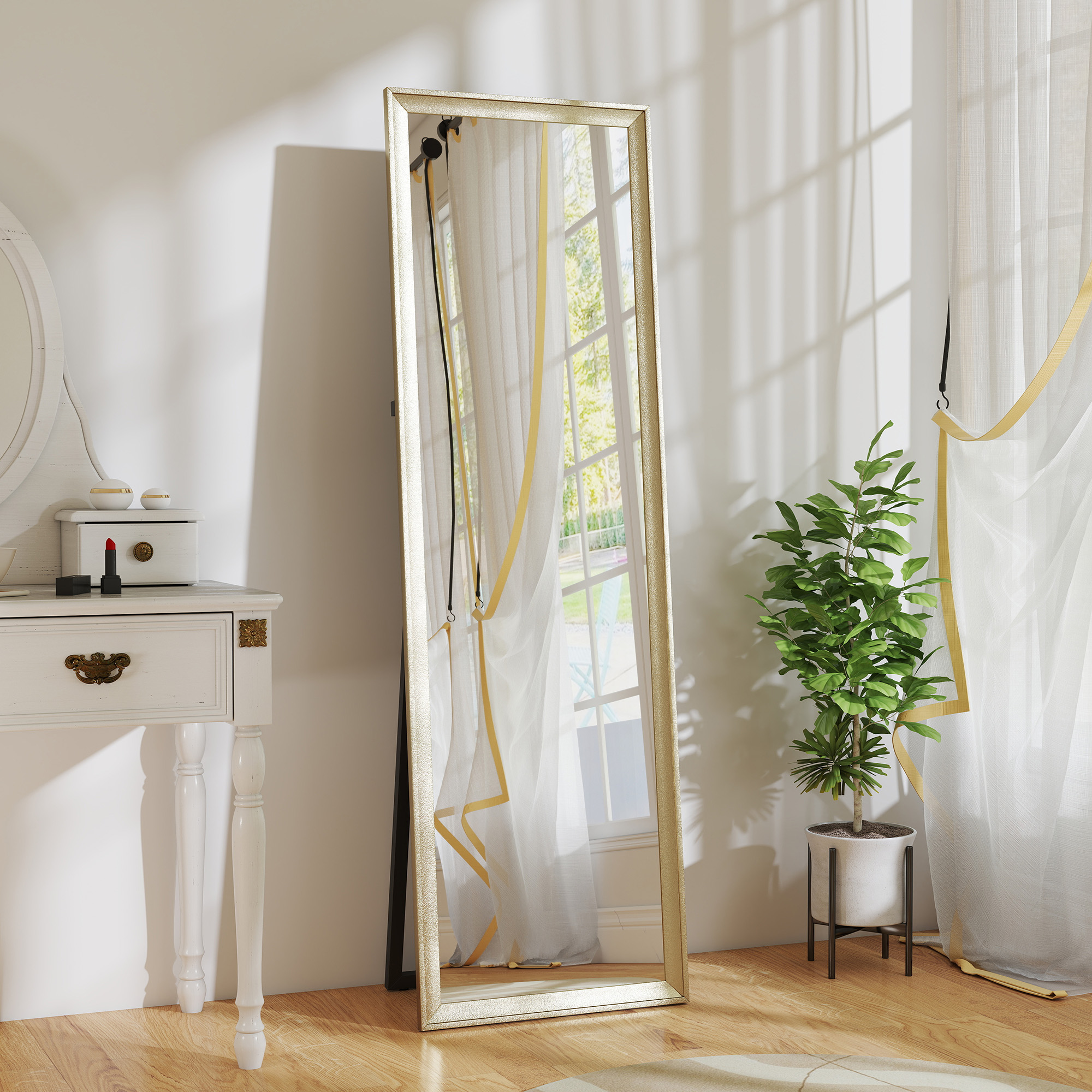 Homcom Specchio a figura intera, posizionamento flessibile, 160 x 50 cm, Oro   Aosom Italy