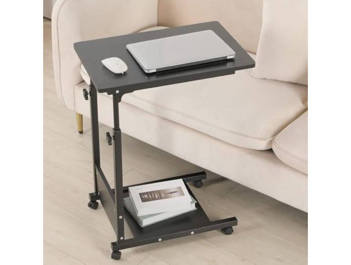 Medizinischer Betttisch mit C-förmigen Rädern - 2 verstellbare Regale für Krankenhaus, Sofa und Behinderte (Schwarz (56,5 x 37 x 95 cm)