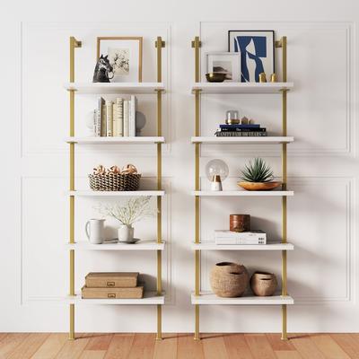 Nathan James Theo 5-Shelf Ladder Bookcase Wood with Metal Frame