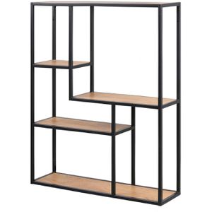 AC-Design Wandregal Seaford, schwarz / wildeiche, aus Metall / Holz, 5 Ebenen, 75 x 91 x 20cm