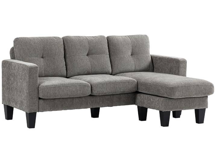 HOMCOM Ecksofa, Eck-Couch mit umkehrbarer Chaiselongue, Chenille-Optik, Braun