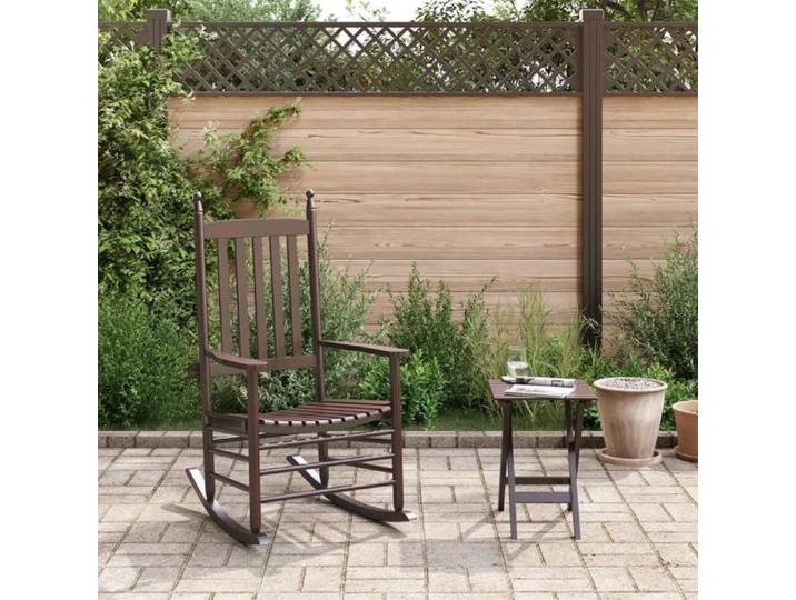 Printemps/été 2025  Chaise à bascule fauteuil bascule avec table pliable marron bois massif peuplier - 62x83x115 cm LV3437