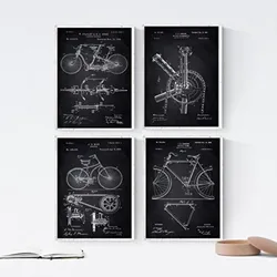 POSTER Set mit 4 Schwarz Fahrrad Patent Jahrgang Stil A4 Rahmenlos