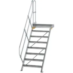 Munk, Leiter + Gerüst, Treppe mit Plattform 45° Stufenbreite 800 mm 8 Stufen Aluminium geriffelt (Gerüst, 277 cm)