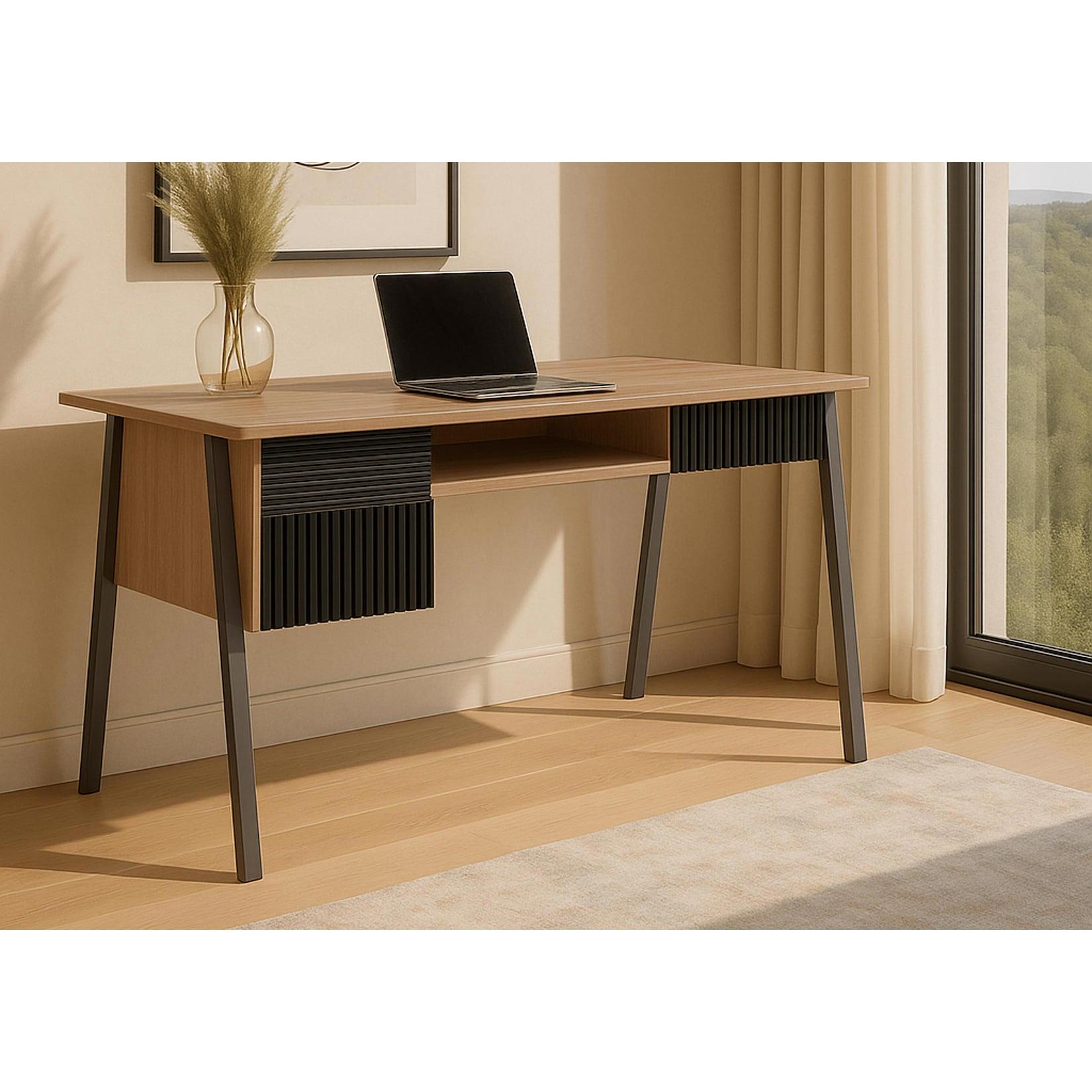 Schreibtisch MCW-O40, Bürotisch Computertisch, MDF Metall Melamin 78x120x60cm ~ natur