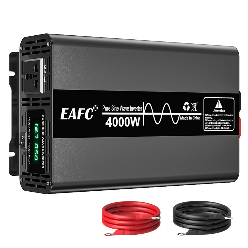 EAFC 4000 W Pure Sine Wave Inverter, 2000 W Nominaal, 12 V DC naar 220 V AC, met Universele Stekkerdoos en Amorf Silicium Technologie