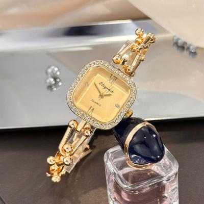 Youfap Market Creative Square Glass Bracelet Watch, Luxury Minimalist Quartz Chain Design gold
