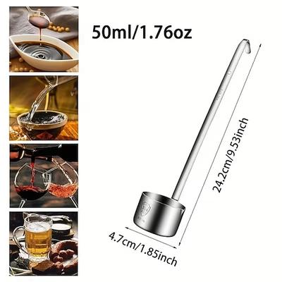 Langer Löffel mit Haken aus Edelstahl 304 – 1/4/8/17 oz Weinlöffel, Öllöffel, Messlöffel, geeignet für Wein, Bier, Sojasauce, Getränke, Weinservierlöffel