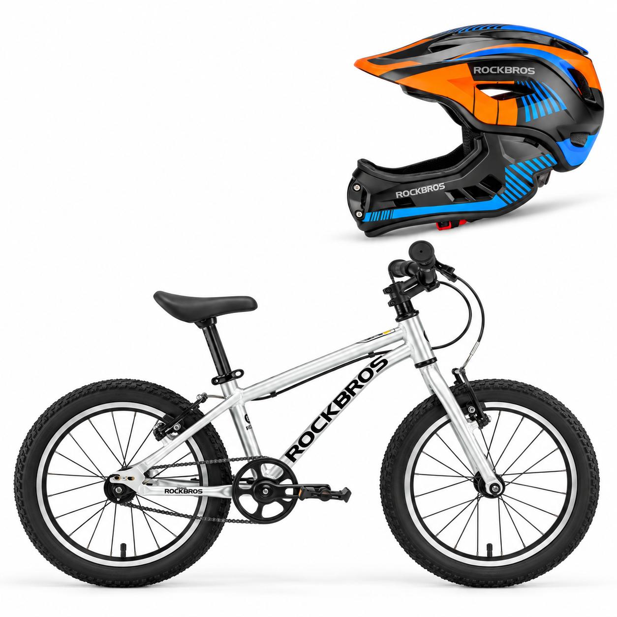 ROCKBROS Darwin Kinderfahrrad 20 Zoll mit Riemenantrieb und Fahrradhelm Schwarz Orange Blau Größe S